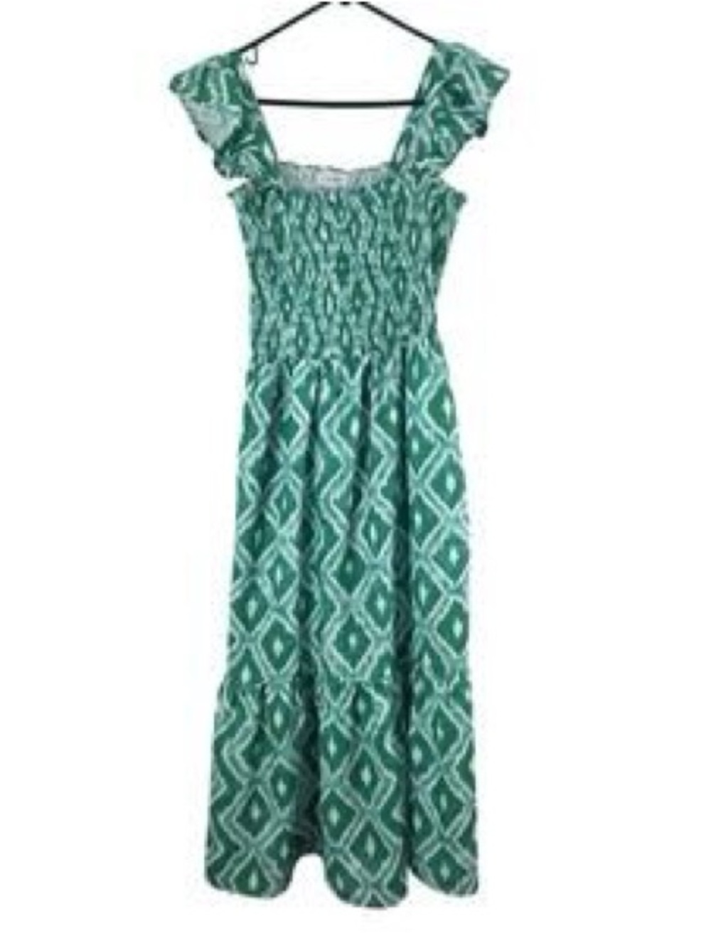NWT! THML Green and White Ikat Smocked Maxi Dress